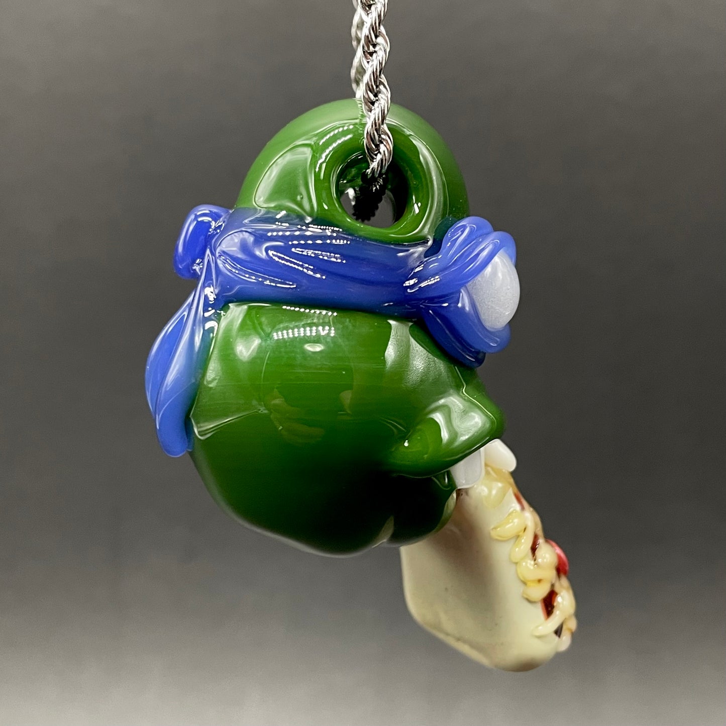 Leonardo Ninja TurtleHandblown Pendant, TMNT Inspired Collectible glass necklace by Leviathan Glass - artisan detail