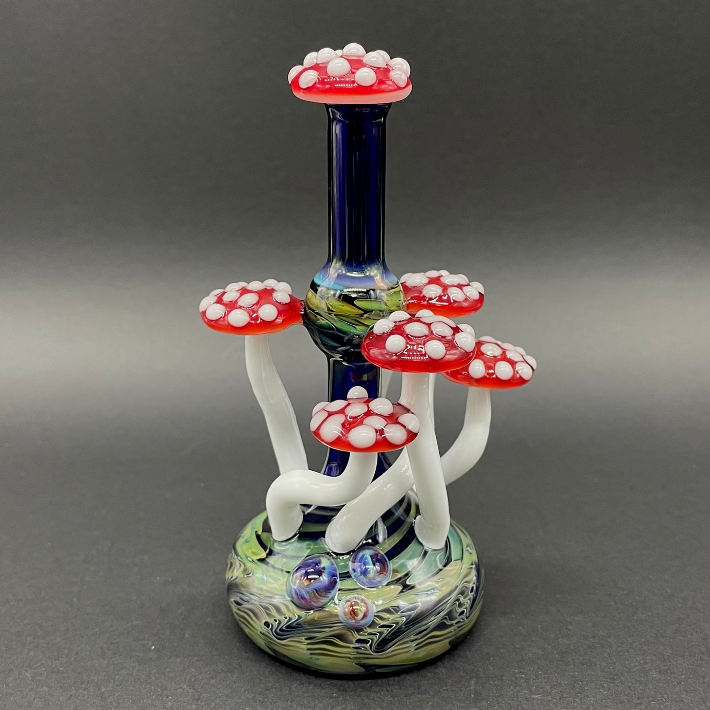 Red cap Mushroom perfume bottle detail view - premium glass art