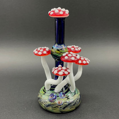 Red cap Mushroom perfume bottle detail view - premium glass art