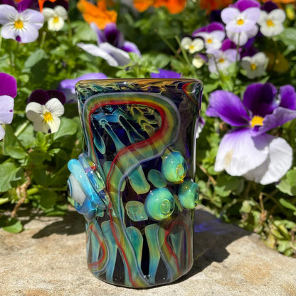 Rainbow cyclops plant pot with drainage holes glass art - premium handcrafted piece