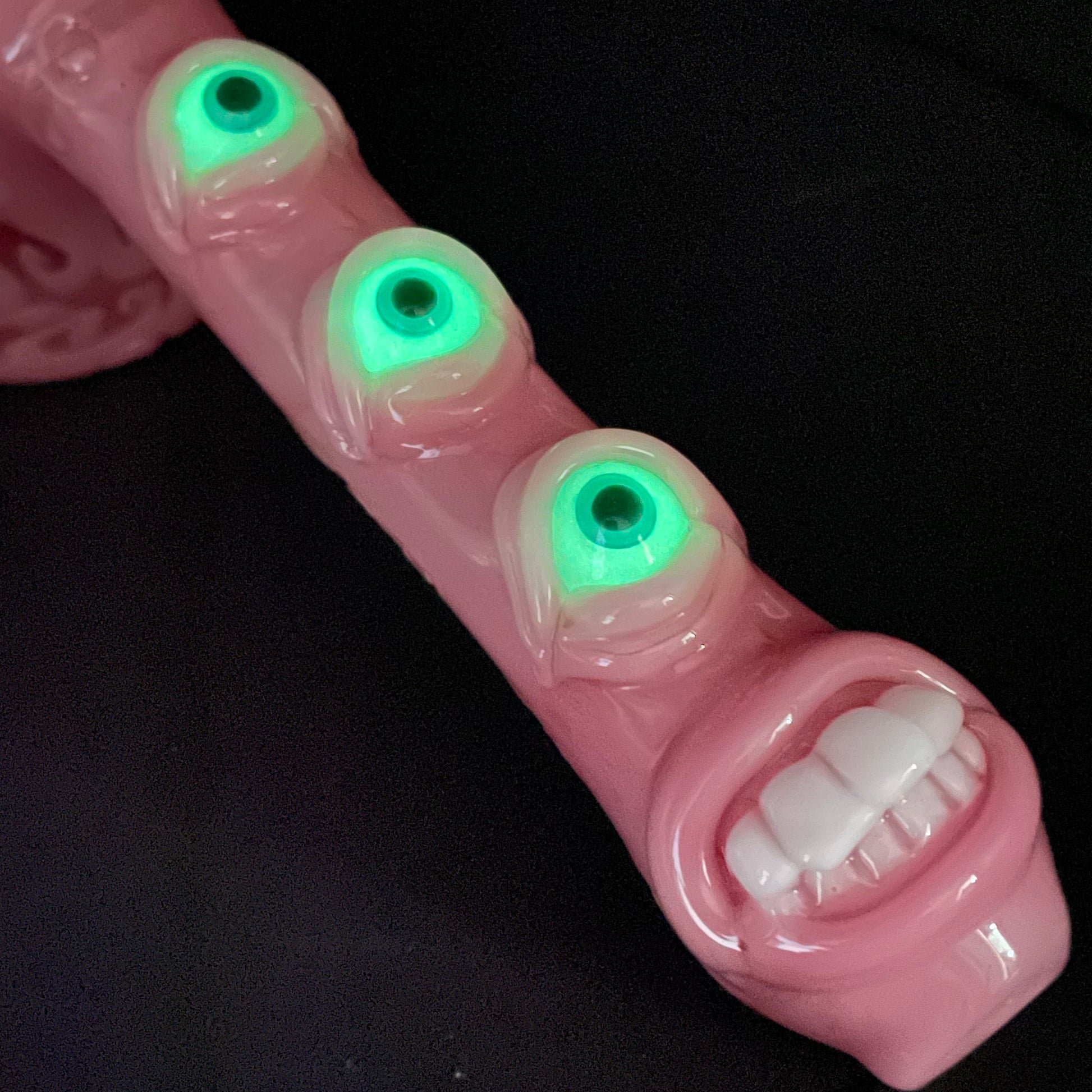 Hand-blown Pink evil eye bubbler - Leviathan Glass original