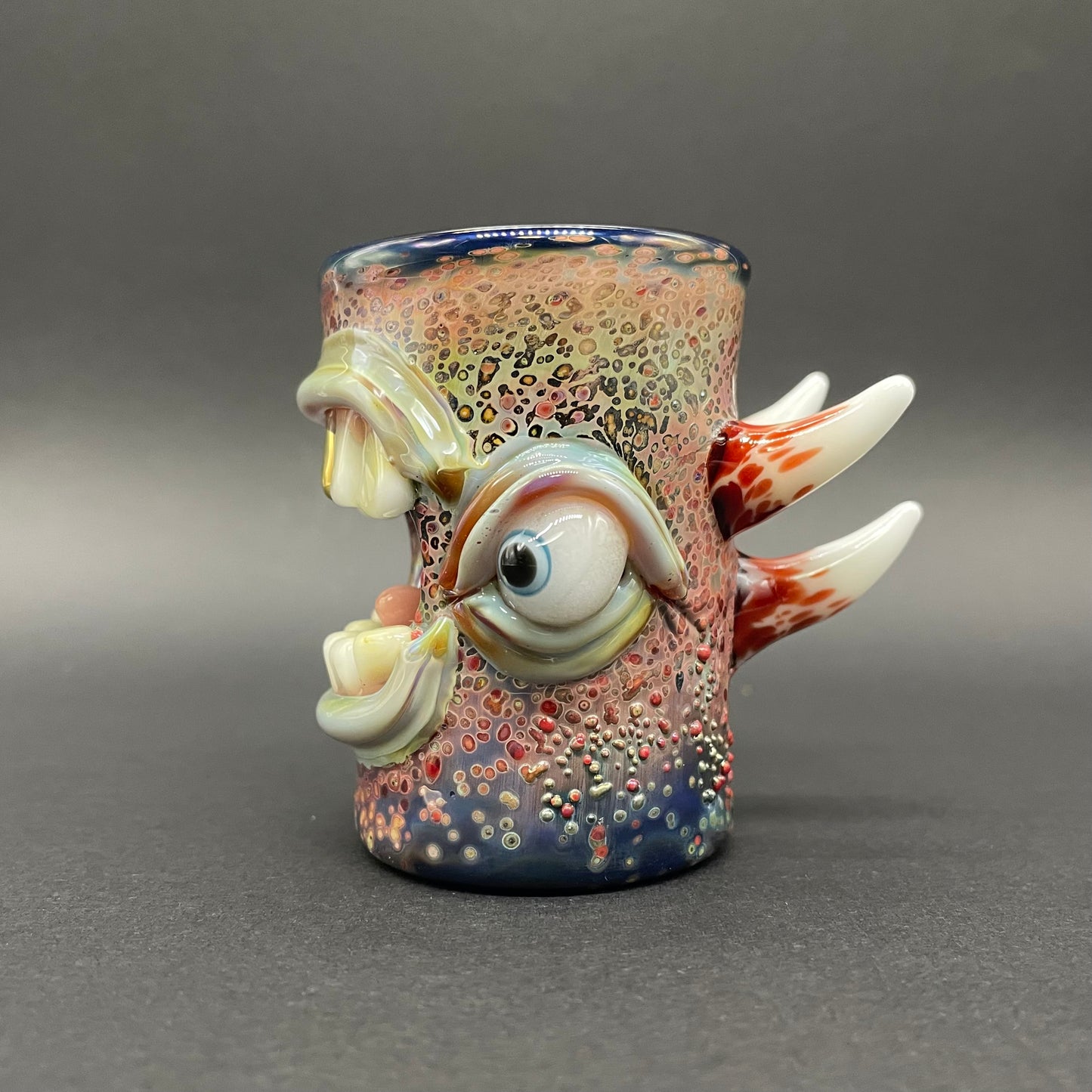 Hand-blown glass Screaming shot glass by Leviathan Glass
