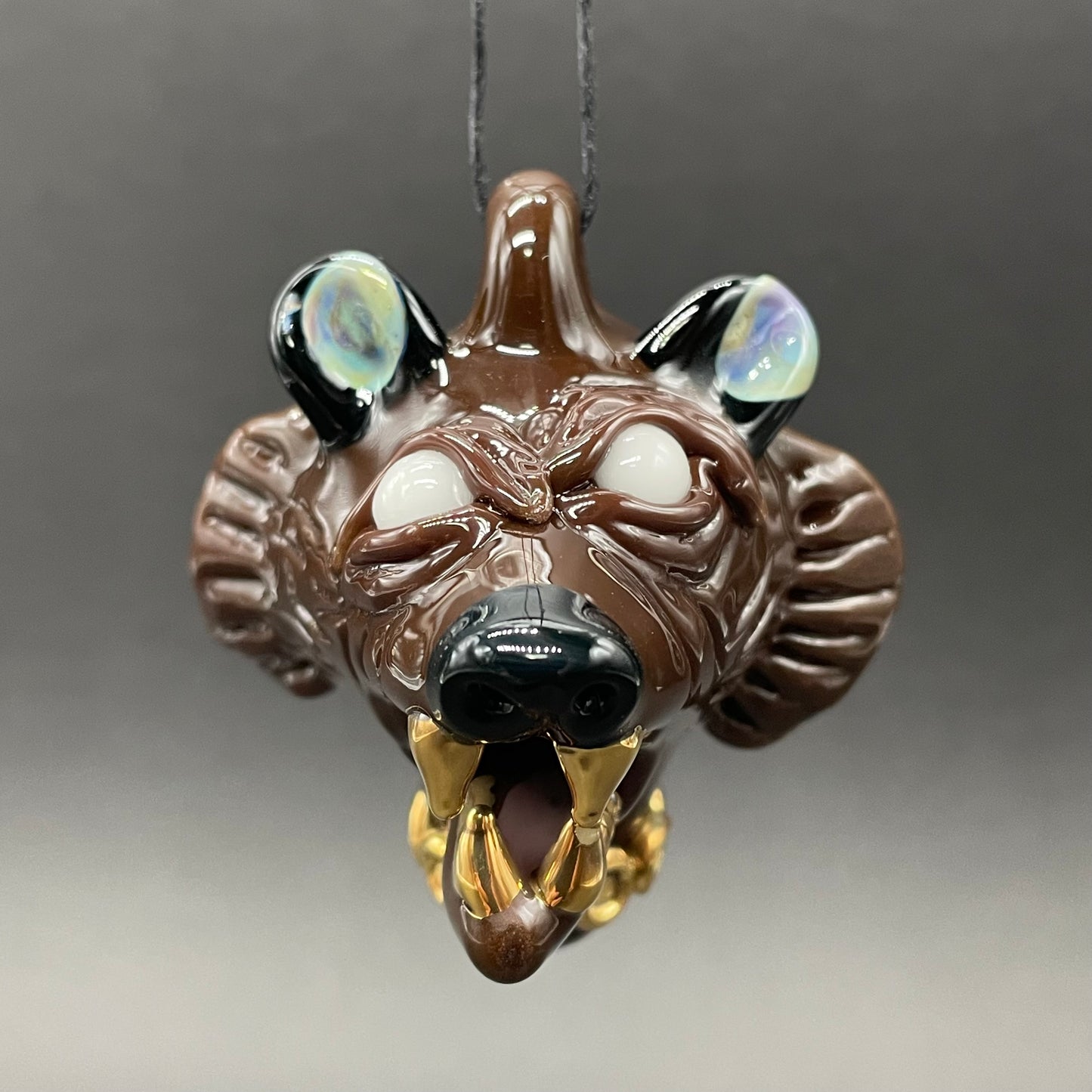 blinged out glass grizzly bear pendant craftsmanship - artisan glass work