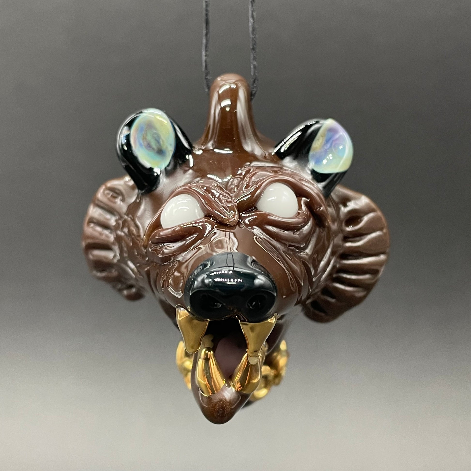 blinged out glass grizzly bear pendant craftsmanship - artisan glass work