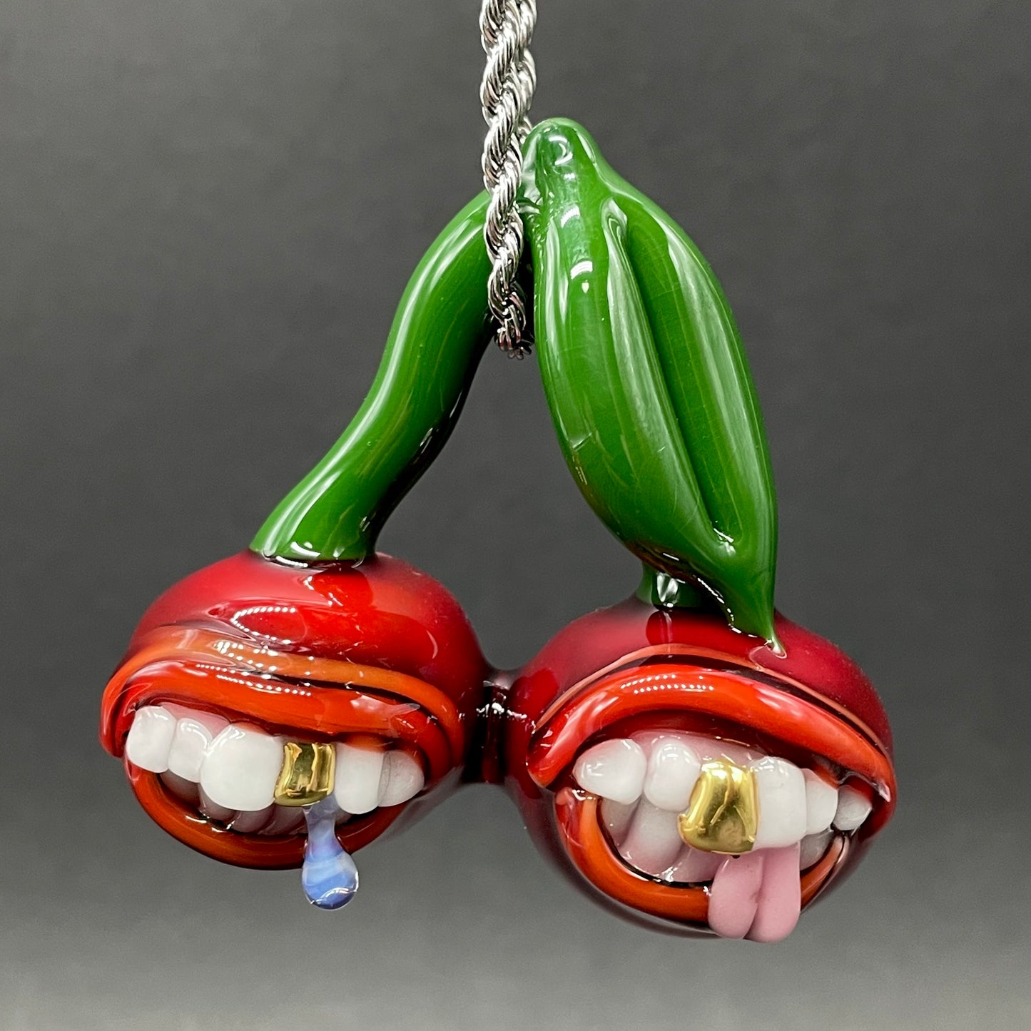 Cherry pendant detail view - premium glass art