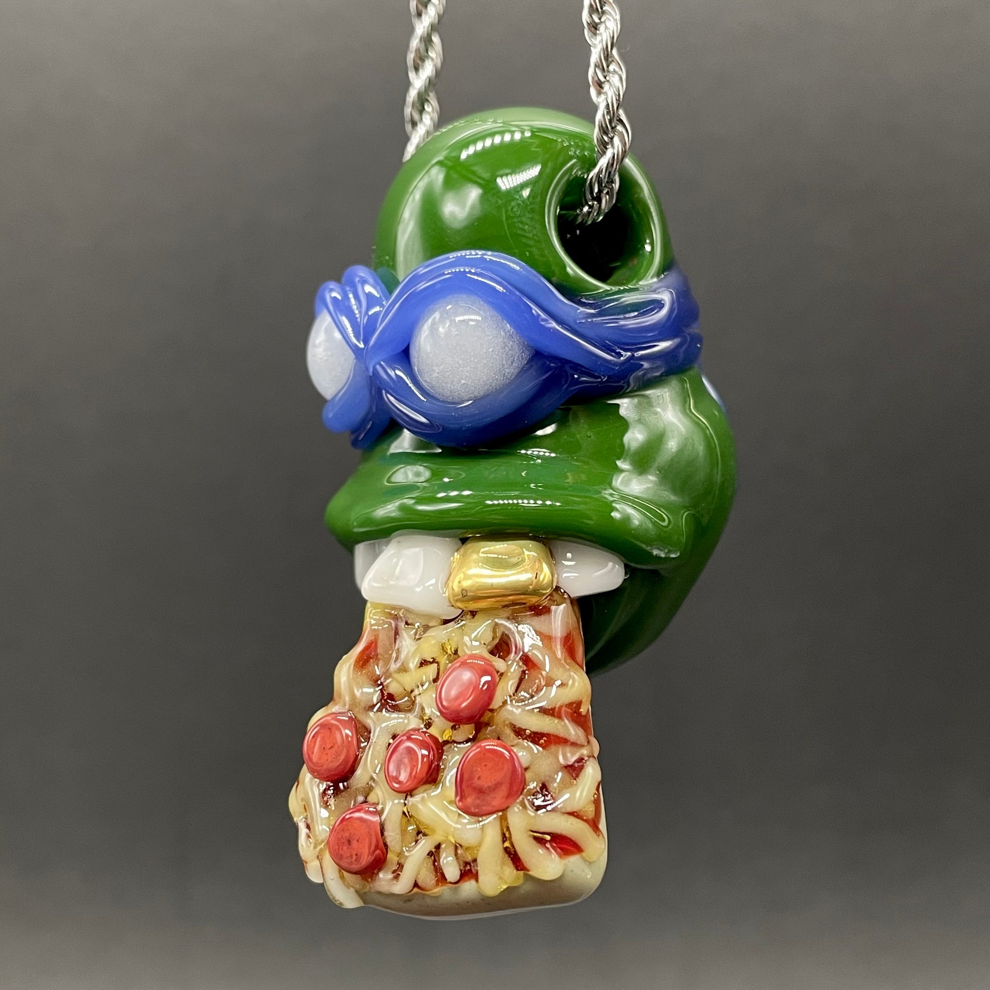Leonardo Ninja TurtleHandblown Pendant, TMNT Inspired Collectible glass necklace craftsmanship - artisan glass work