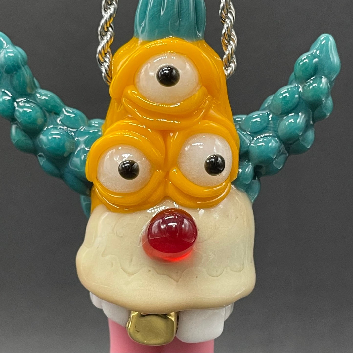 Krusty the clown glass pendant with opal tab