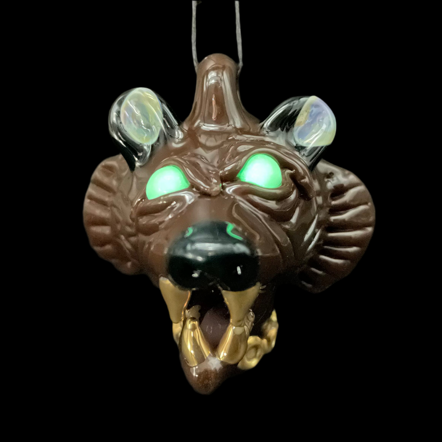 Premium blinged out glass grizzly bear pendant - collectible glass art