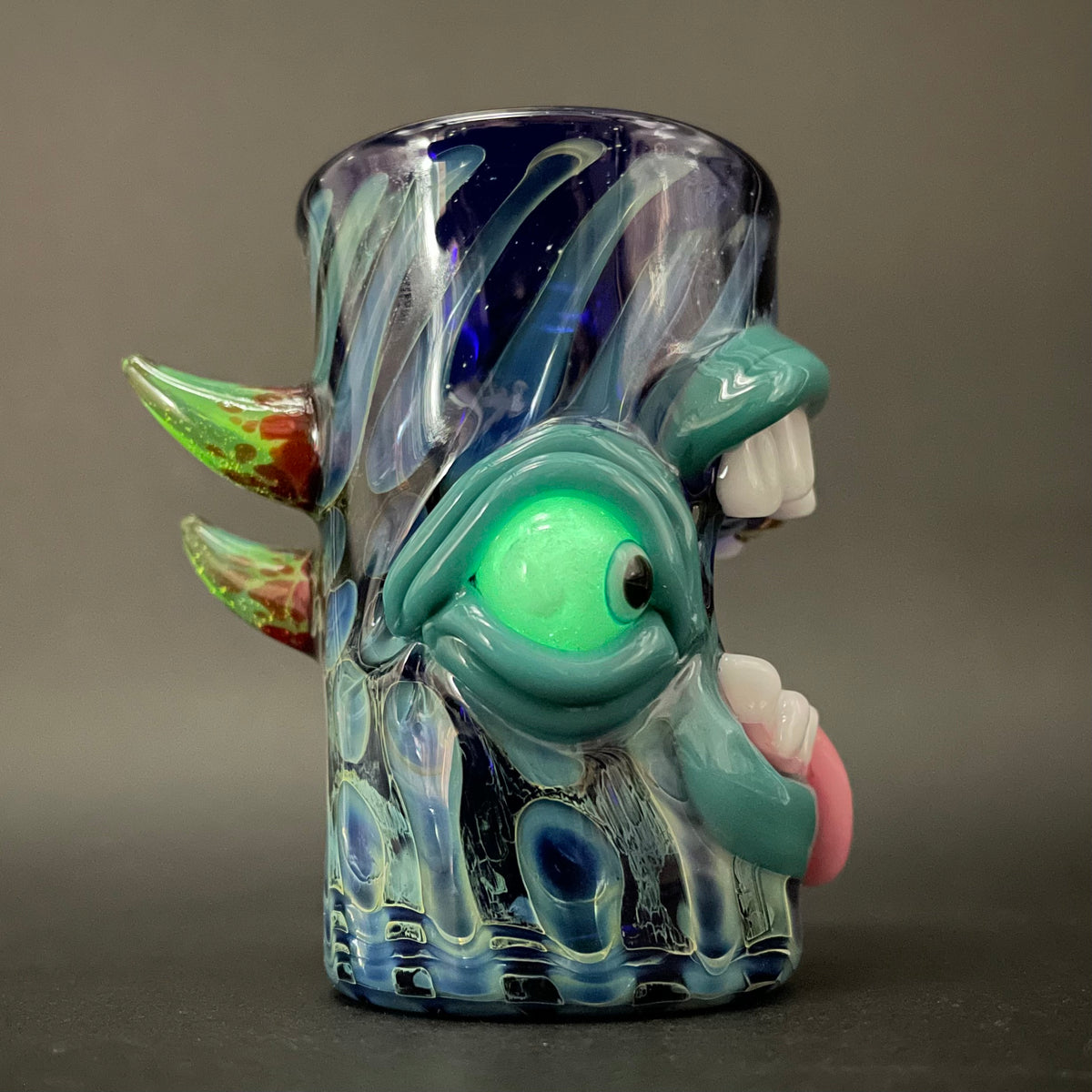 Close-up of Screaming tongue shot glass - handcrafted glass