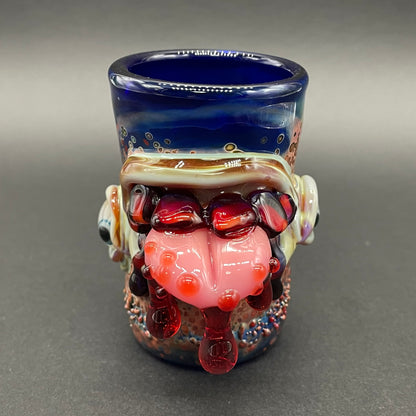 Close-up of Taste the rainbow shot glass - handcrafted glass