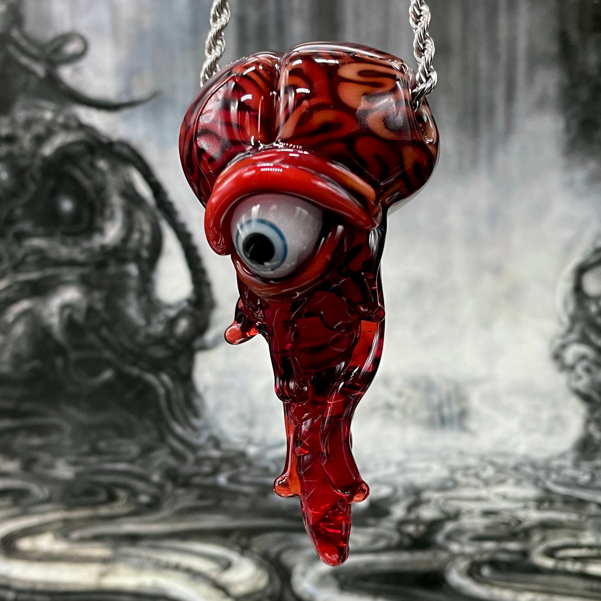 Close-up of Brain pendant - handcrafted glass