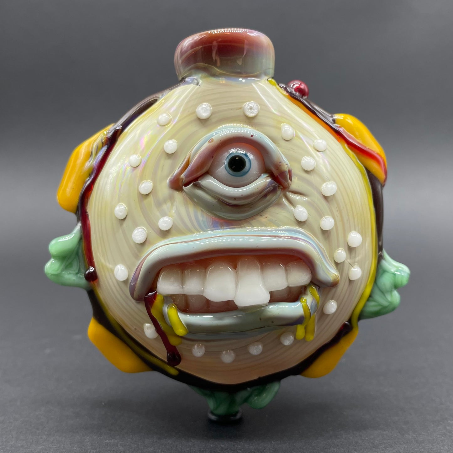 Hand-blown Cheeseburger in paradise ash catch - Leviathan Glass original