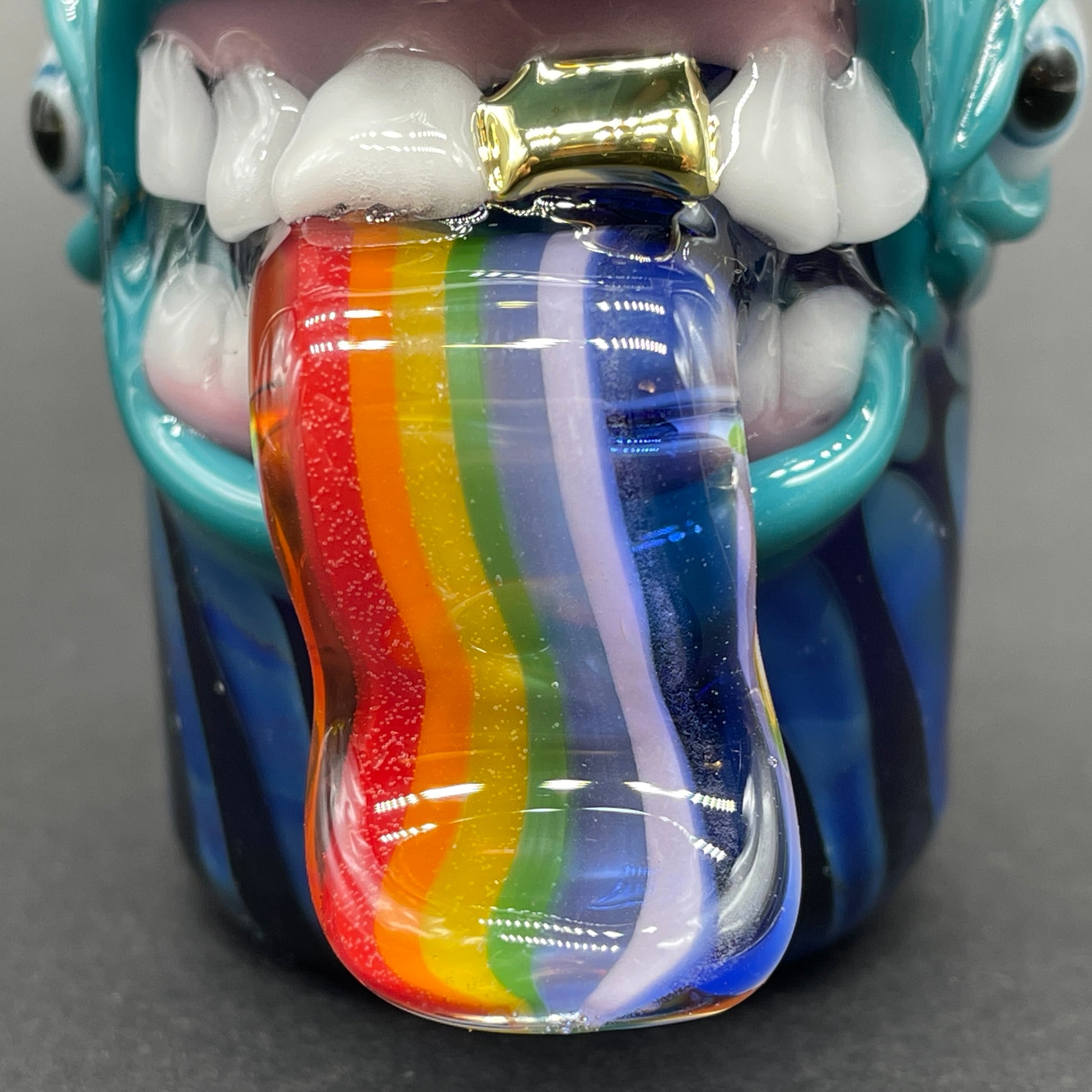 Hand blown kool AID tongue shot glass with gold tooth glass art - premium handcrafted piece