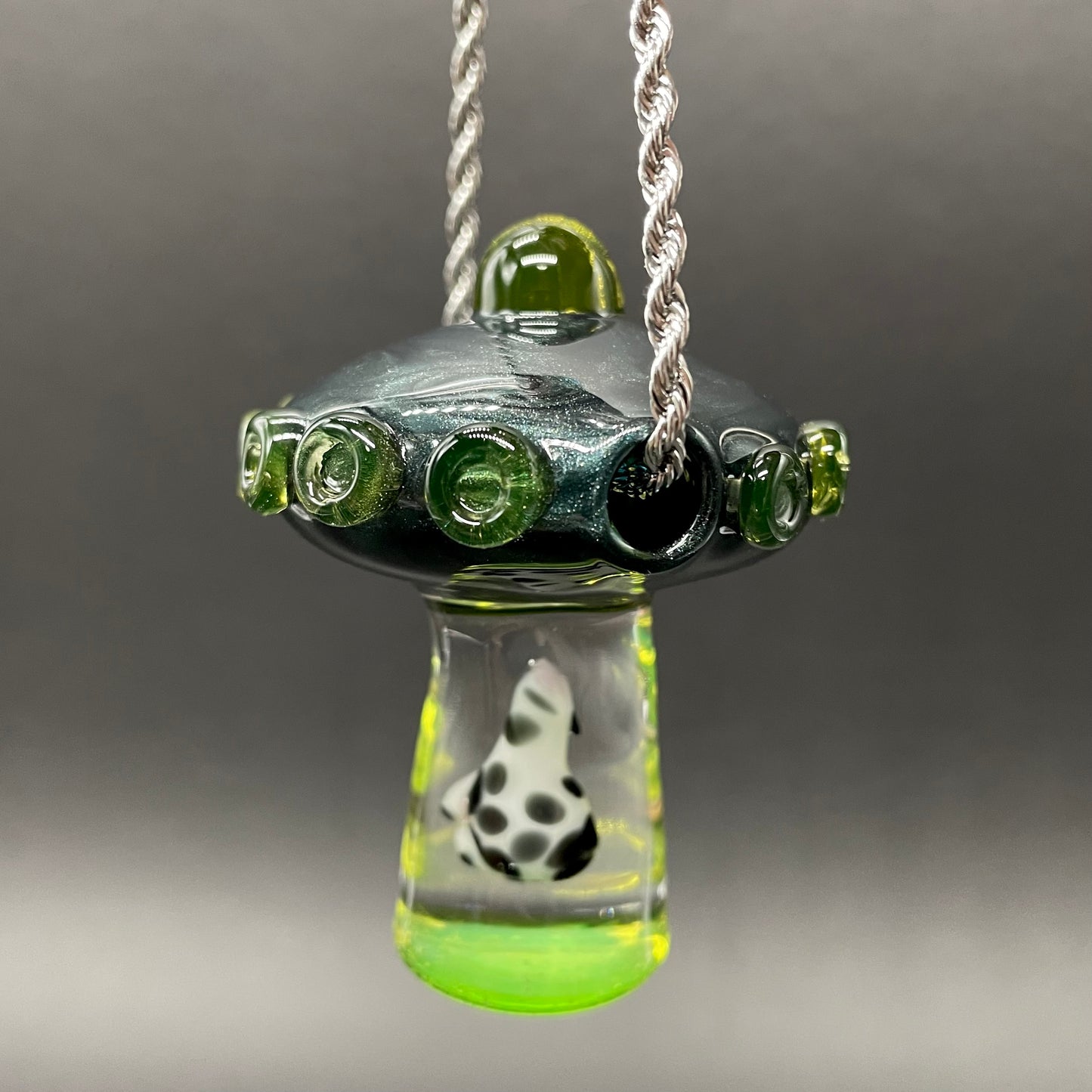 Hand-blown Alien abduction pendant (cow) - Leviathan Glass original