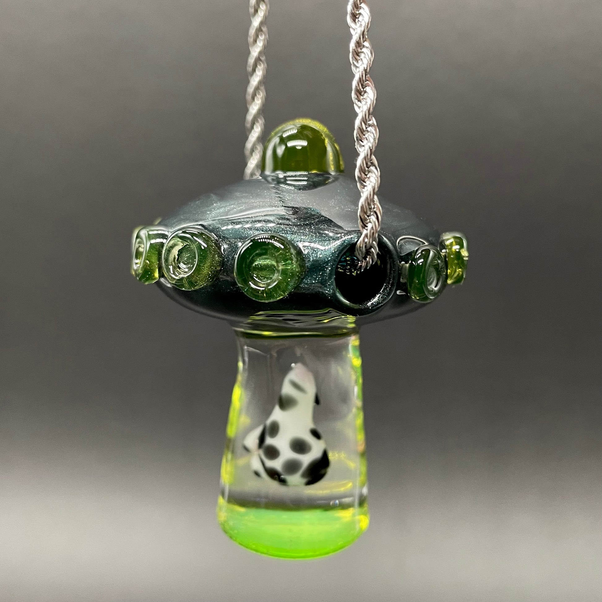 Hand-blown Alien abduction pendant (cow) - Leviathan Glass original