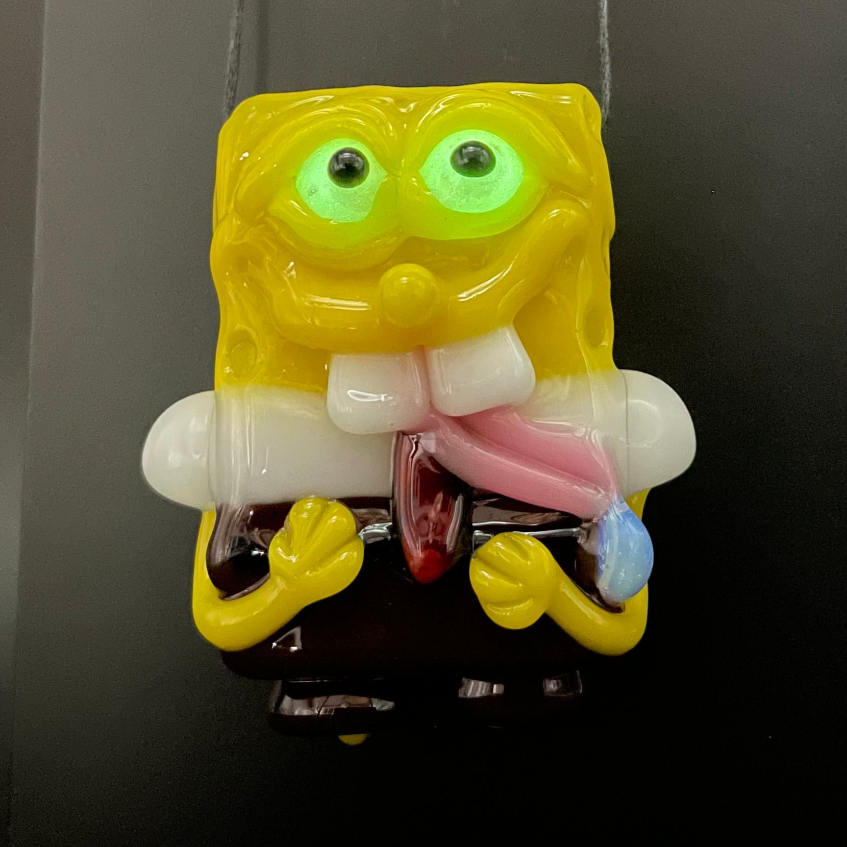 Hand-blown Sponge bob square pants glass pendant - Leviathan Glass original