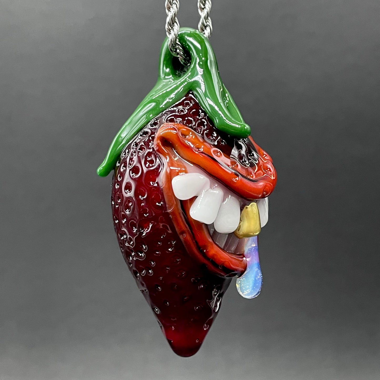 Toothy strawberry pendant glass art - premium handcrafted piece