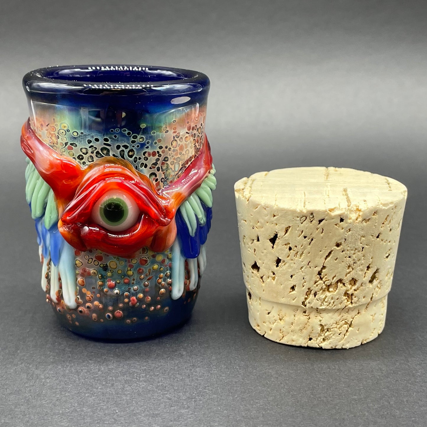 Artisan glass Winged phoenix cork jar - detailed craftsmanship