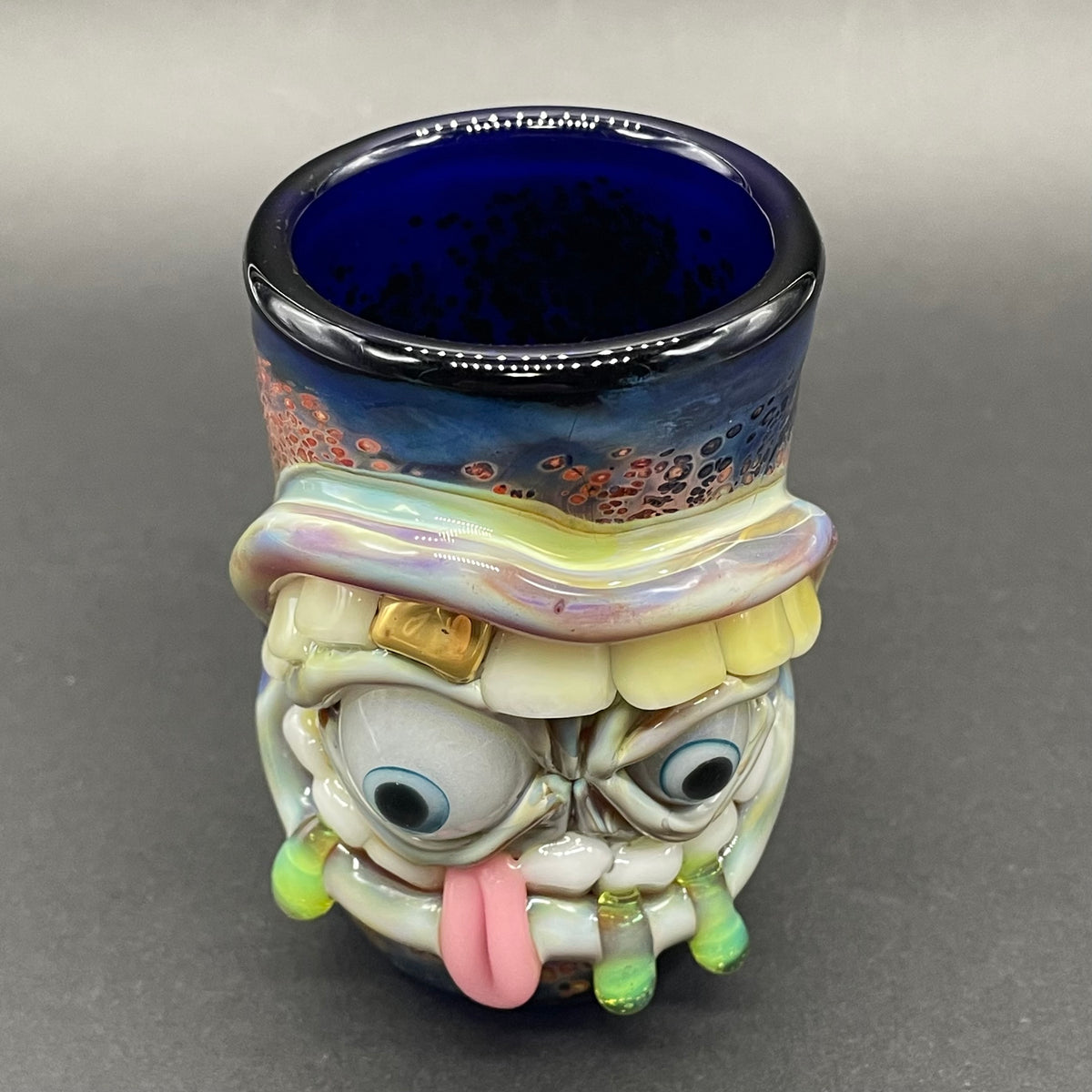Hand-blown glass Hungry eyes monster shot glass by Leviathan Glass