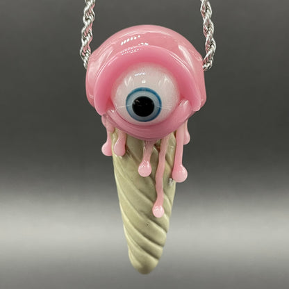 Close-up of Eye scream cone pendant - handcrafted glass
