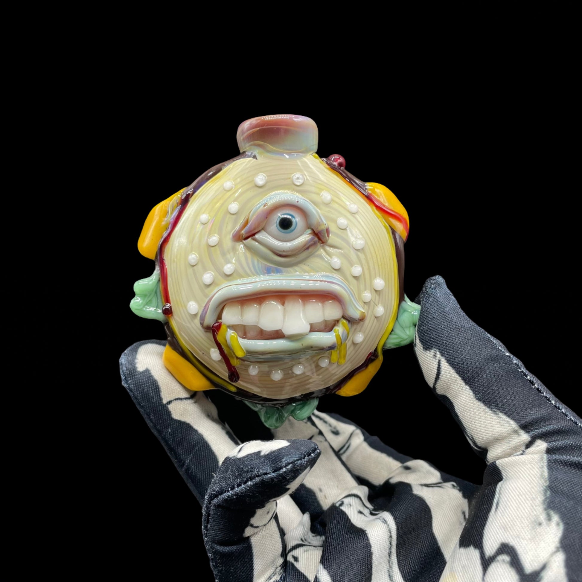 Hand-blown Cheeseburger in paradise ash catch - Leviathan Glass original