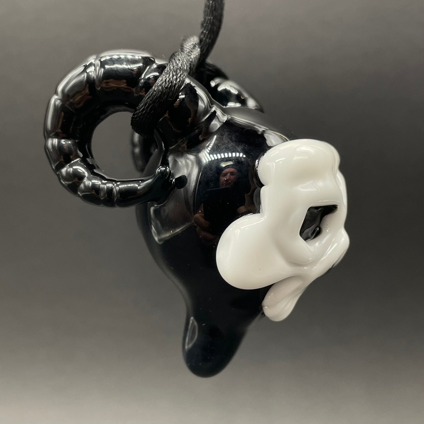 Evil elf with rams horns detail view - premium glass art