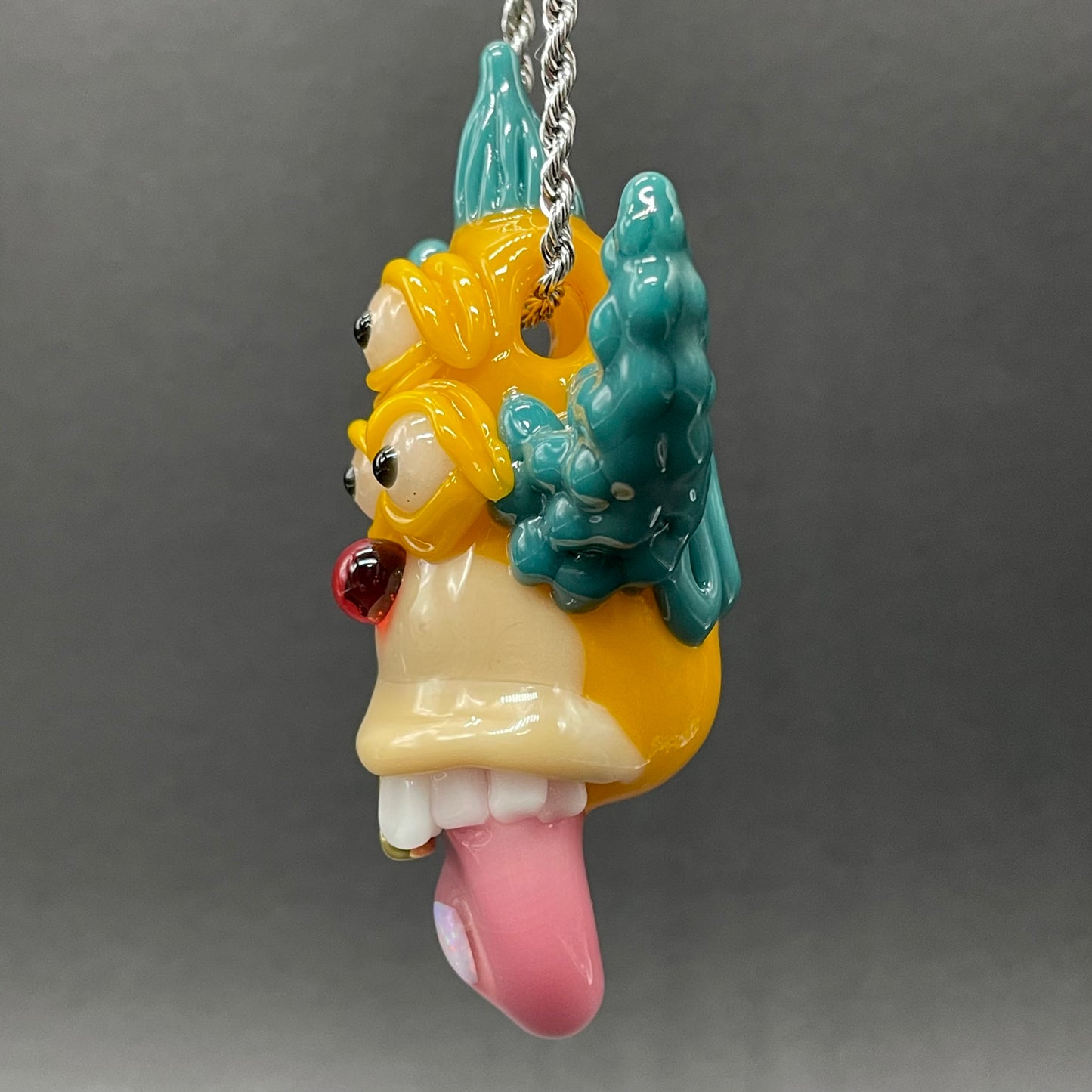 Premium Krusty the clown glass pendant with opal tab - collectible glass art