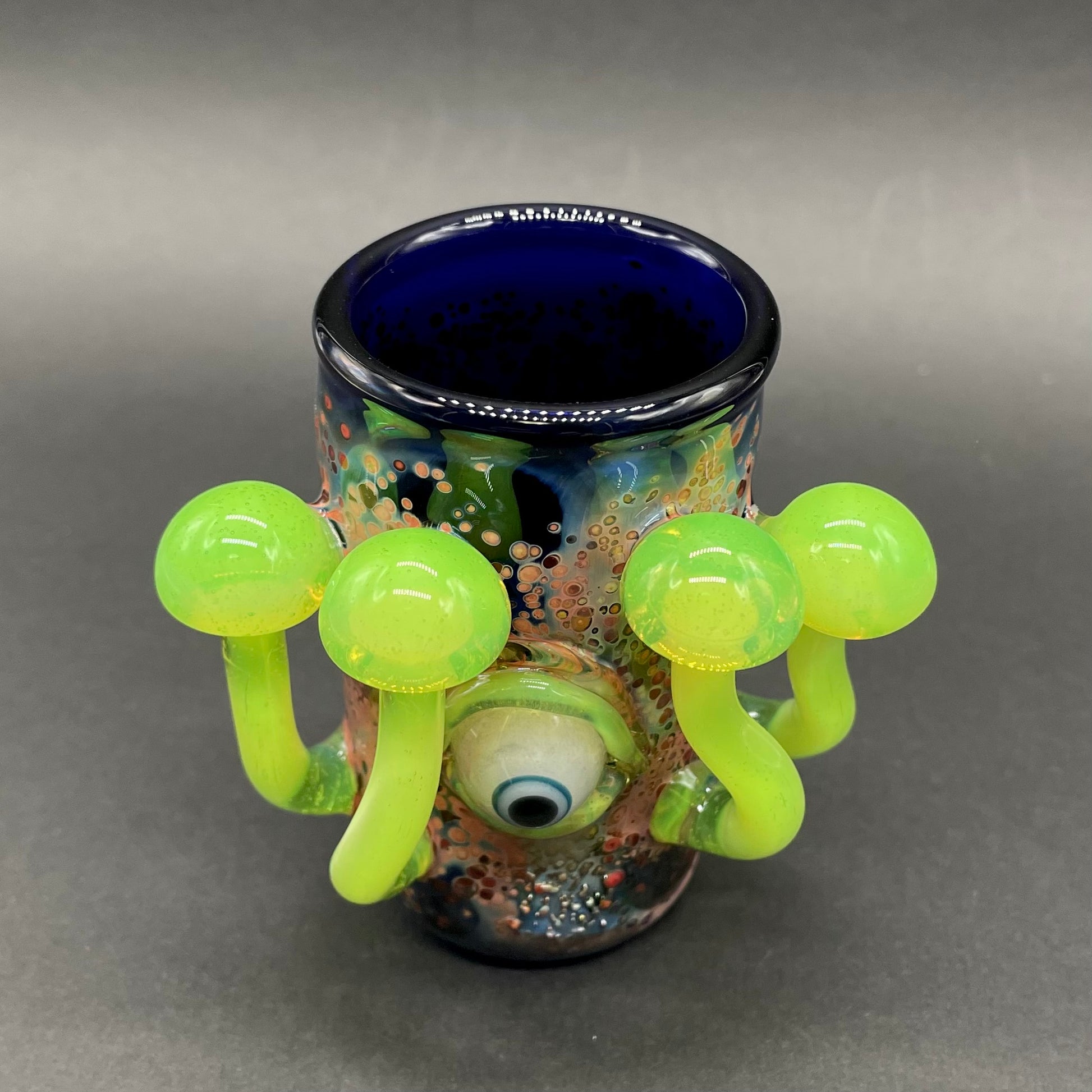Hand-blown Green slime mushroom shot glass - Leviathan Glass original
