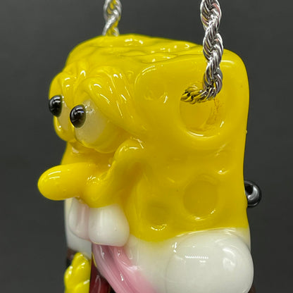 Artisan glass Sponge bob square pants glass pendant - detailed craftsmanship