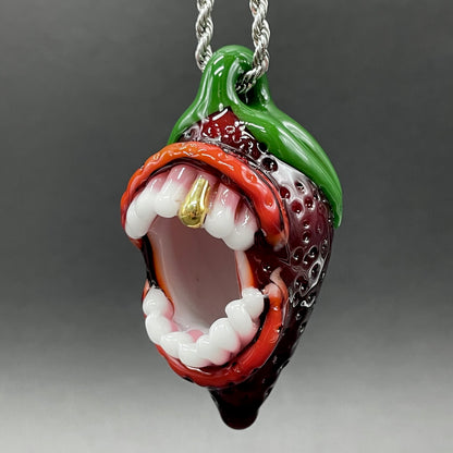 Screaming strawberry glass pendant