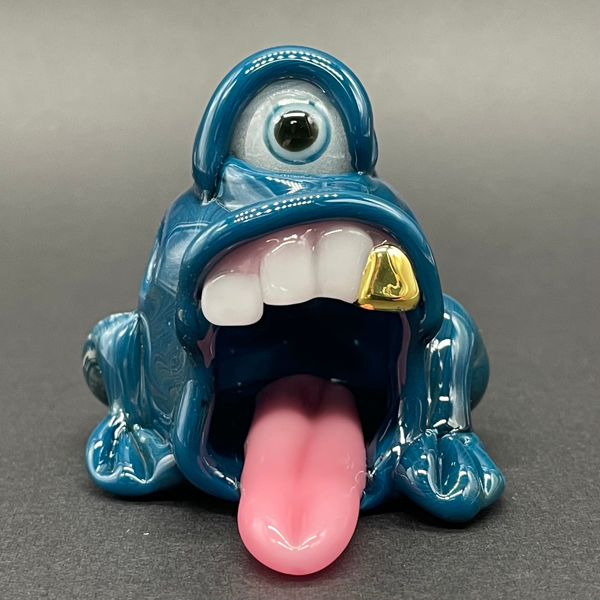 Close-up of Stinkhopper - handcrafted glass
