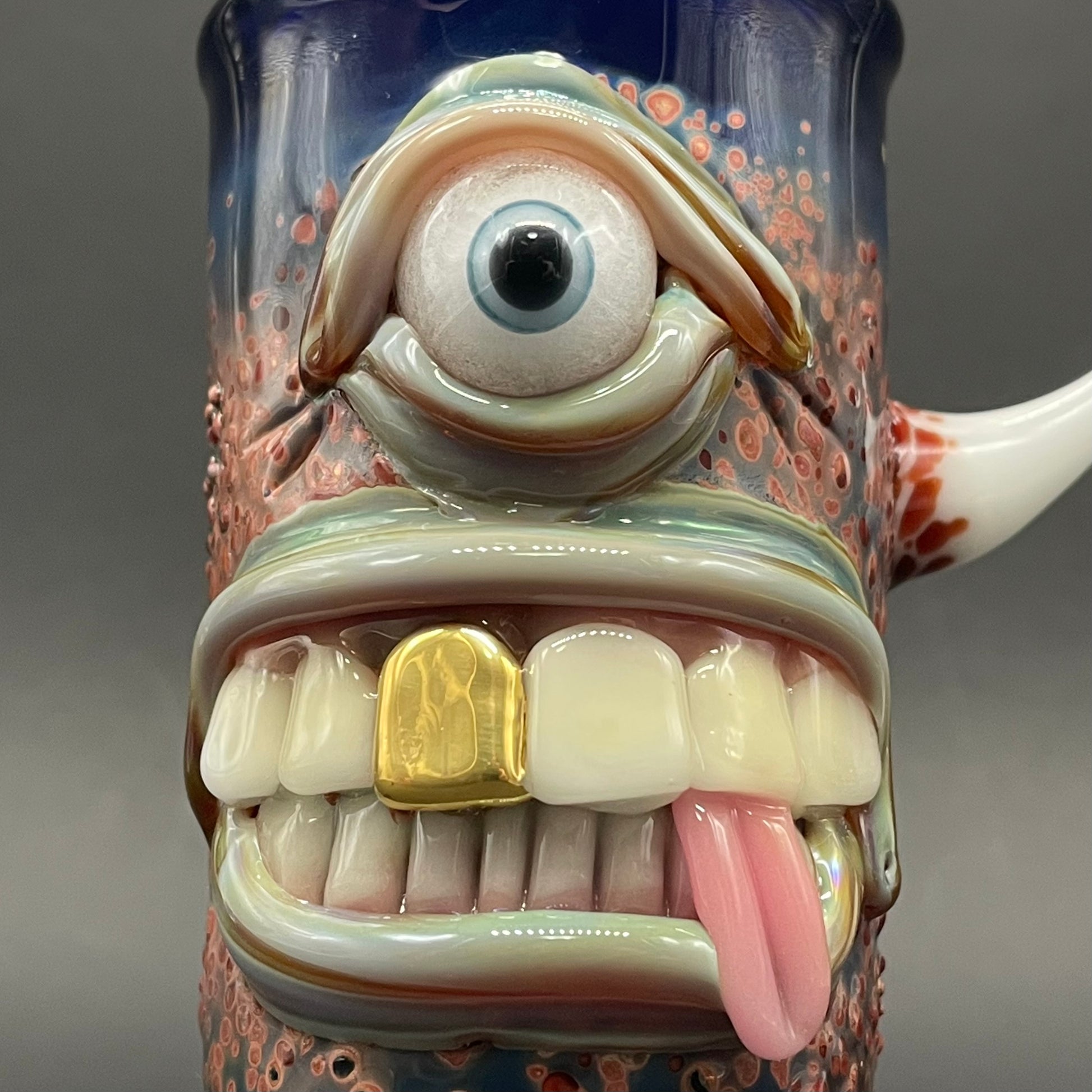 Close-up of Cyclops shot glass - handcrafted glass