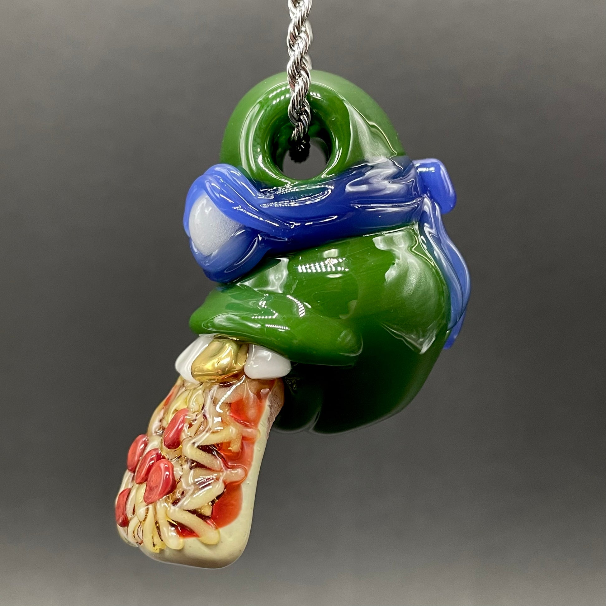 Premium Leonardo Ninja TurtleHandblown Pendant, TMNT Inspired Collectible glass necklace - collectible glass art
