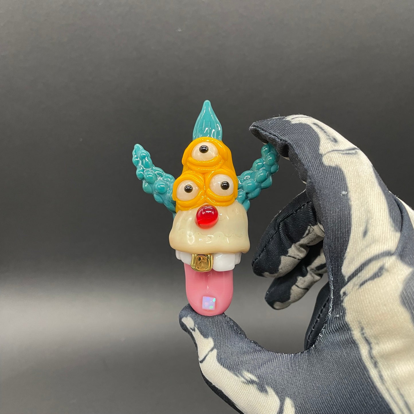 Krusty the clown glass pendant with opal tab