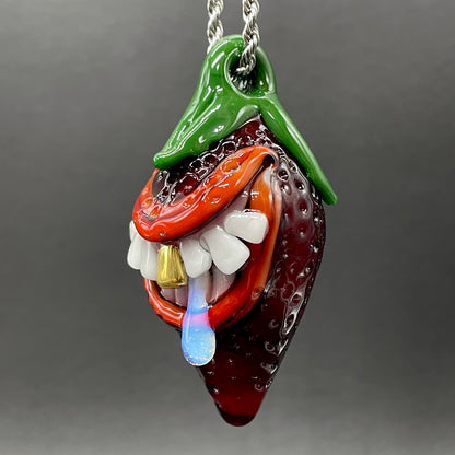 Leviathan Glass Toothy strawberry pendant - hand-blown art
