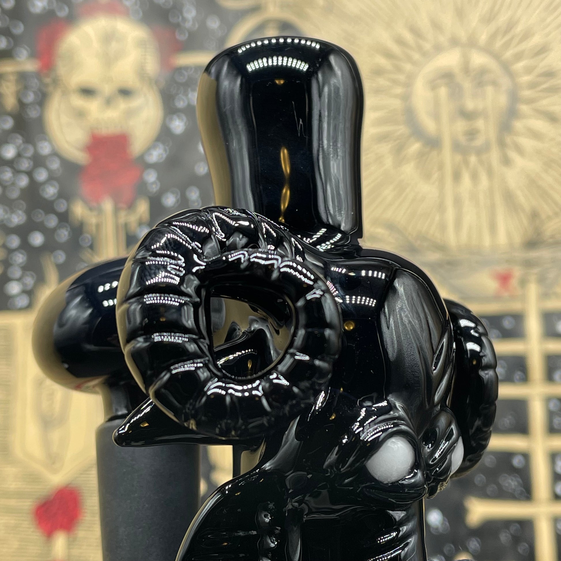 Artisan glass 14mm black Philip ash catcher - detailed craftsmanship