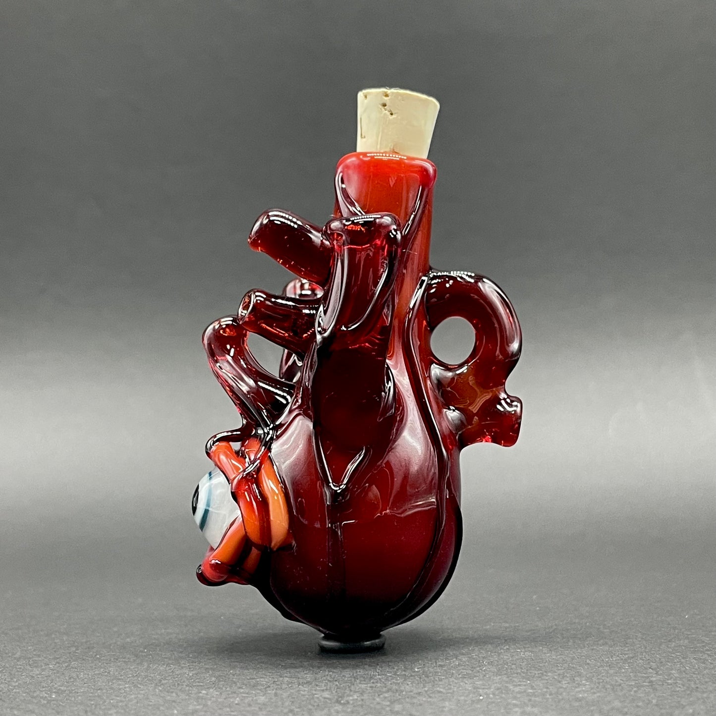 Artisan glass Anatomical glass heart cork jar pendant - detailed craftsmanship