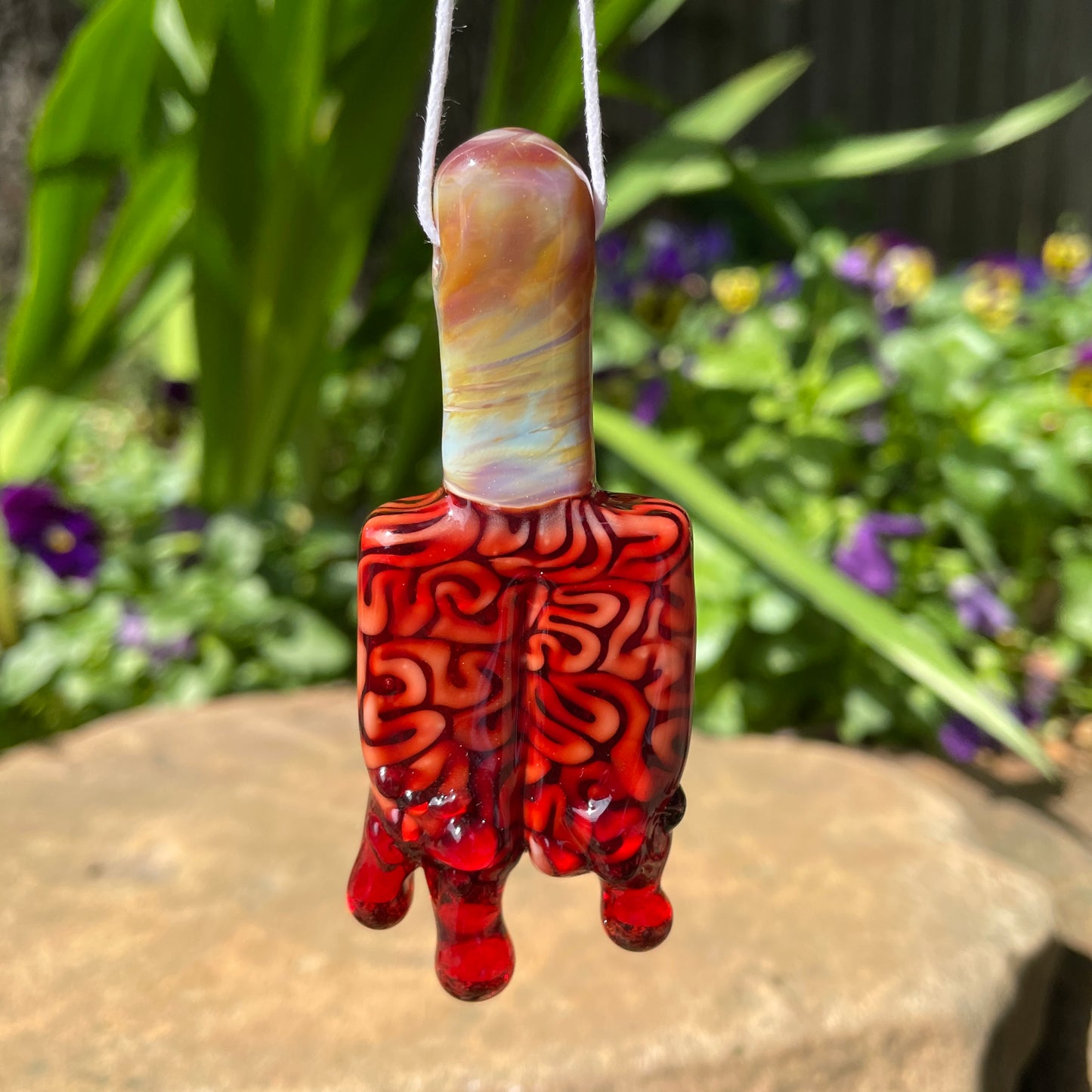 Dreamsicle pendant detail view - premium glass art