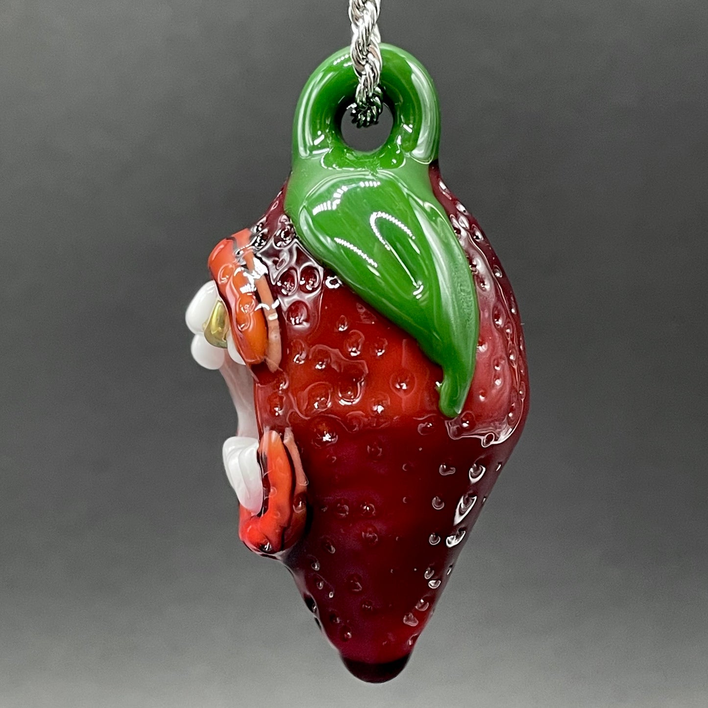 Screaming strawberry glass pendant glass art - premium handcrafted piece