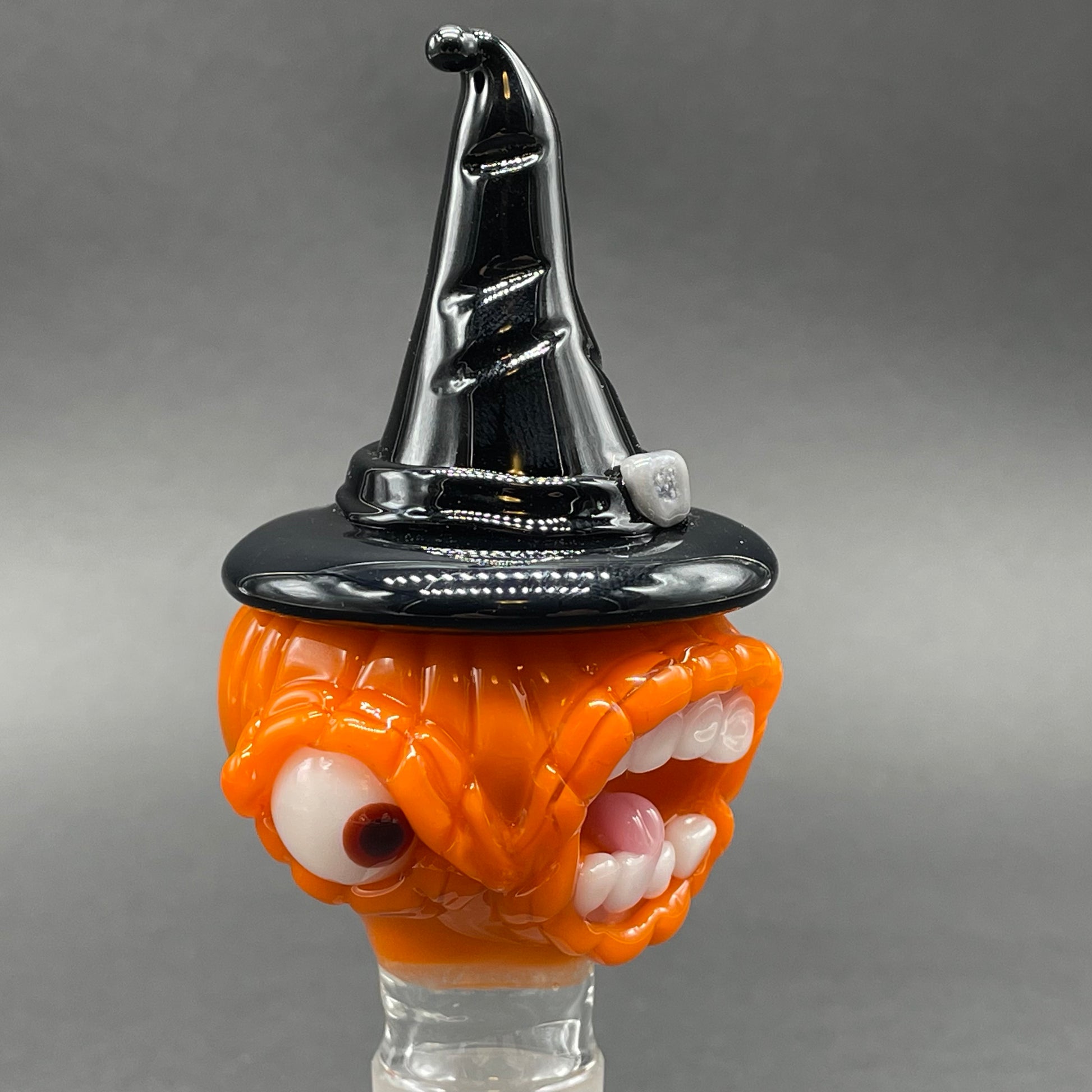 Close-up of 18mm Witchy pumpkin slide - handcrafted glass