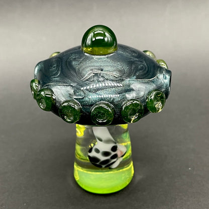 Close-up of Alien abduction pendant (cow) - handcrafted glass