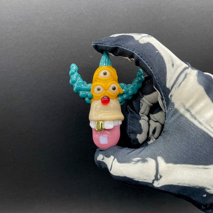 Hand-blown Krusty the clown glass pendant with opal tab - Leviathan Glass original