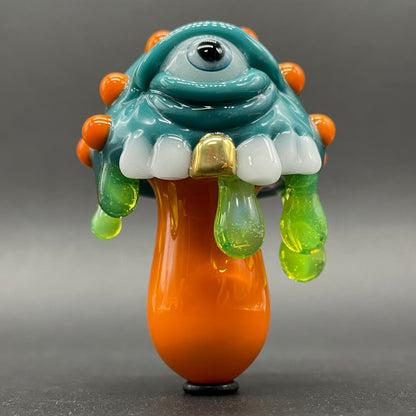 Close-up of About last night glass mushroom pendant - handcrafted glass