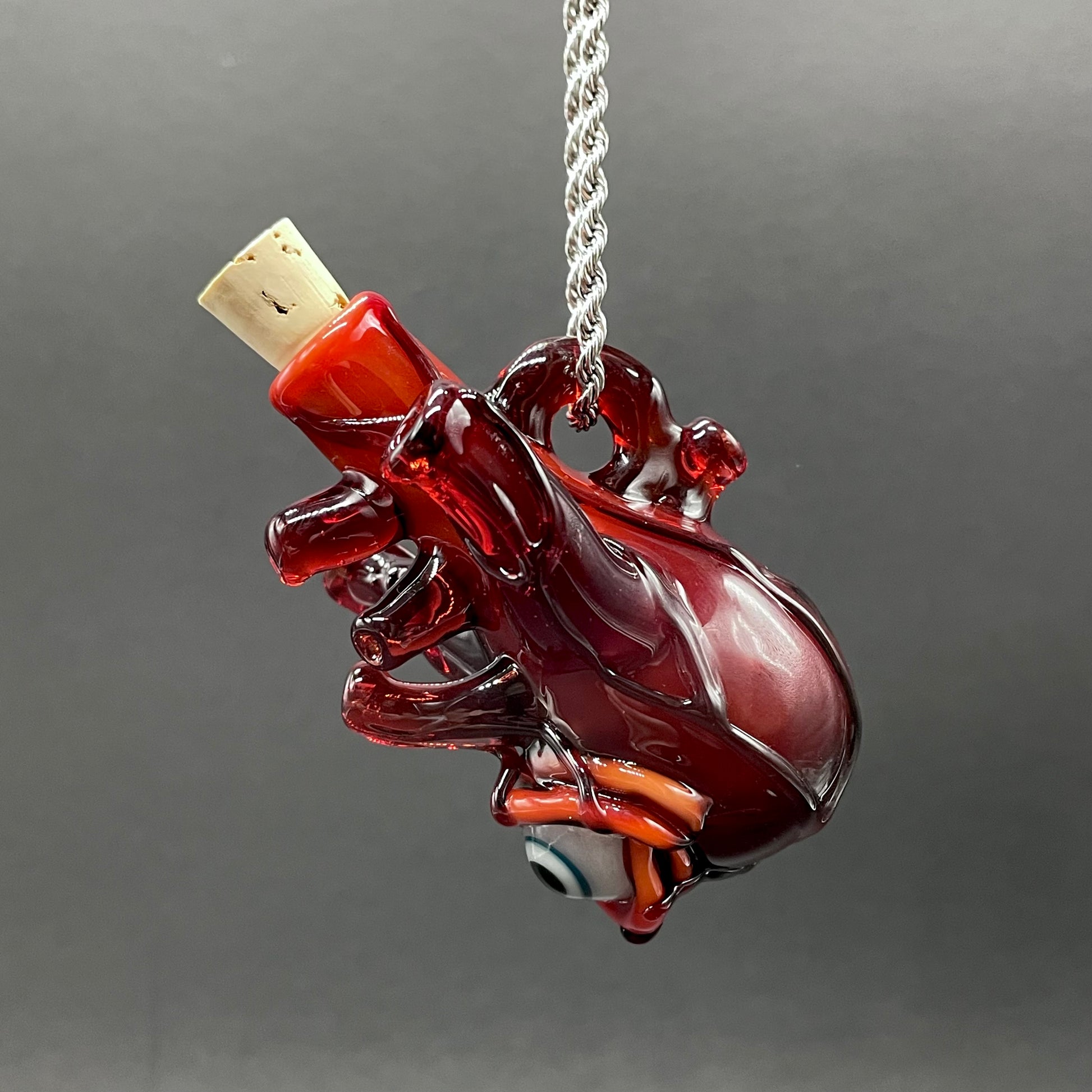 Hand-blown Anatomical glass heart cork jar pendant - Leviathan Glass original