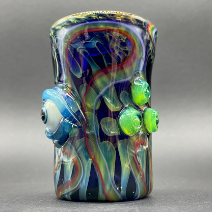 Artisan glass Rainbow cyclops plant pot with drainage holes - detailed craftsmanship