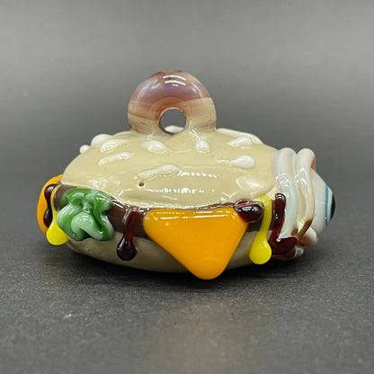 Hand-blown Eye love cheeseburger pendant - Leviathan Glass original