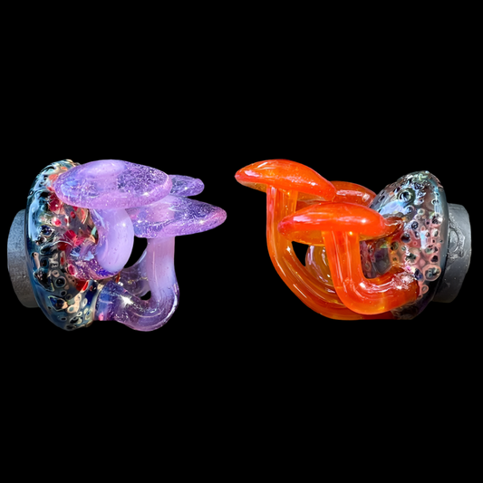 Hand-blown glass 2 mushroom magnets by Leviathan Glass