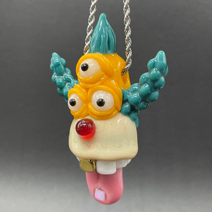 Krusty the clown glass pendant with opal tab