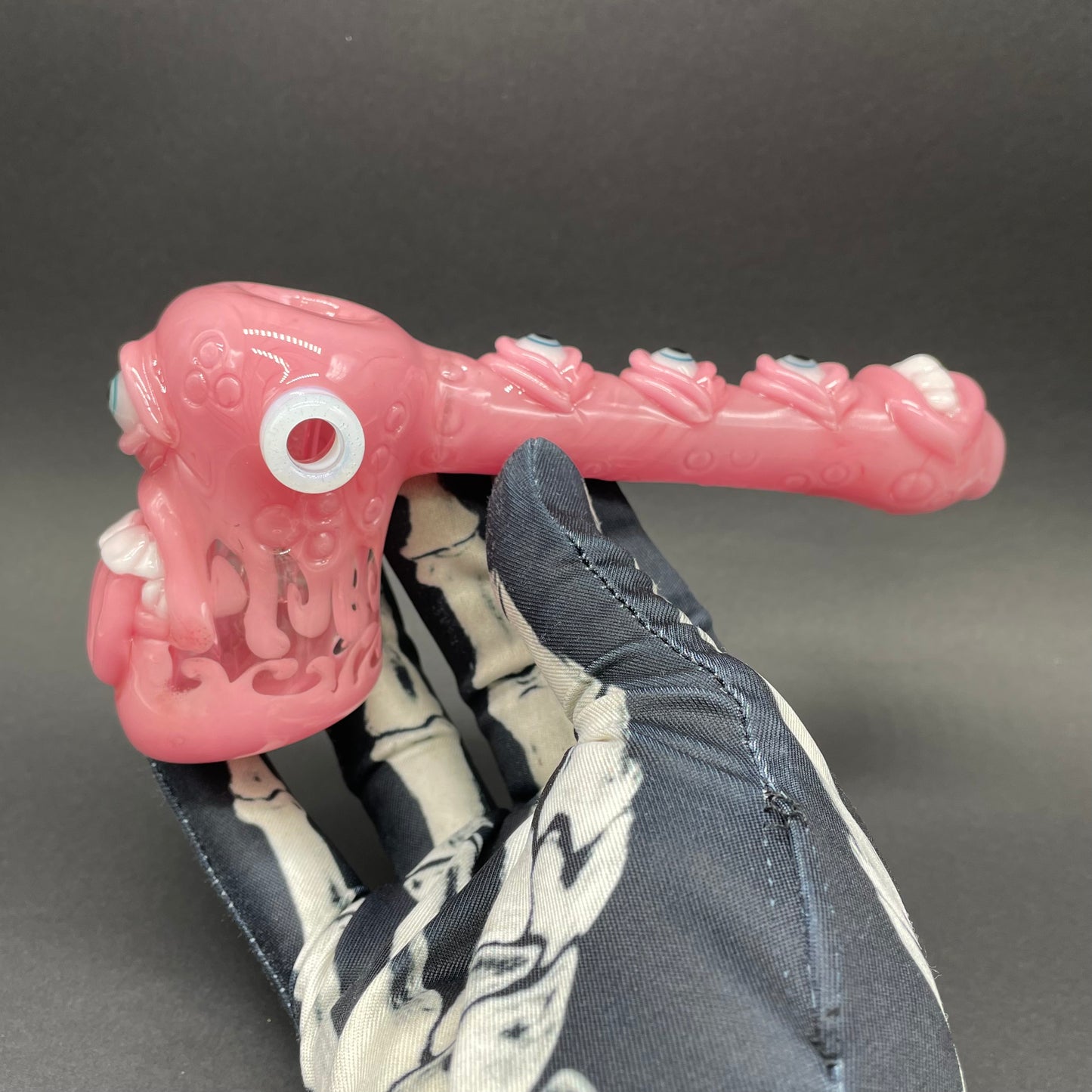 Hand-blown Pink evil eye bubbler - Leviathan Glass original