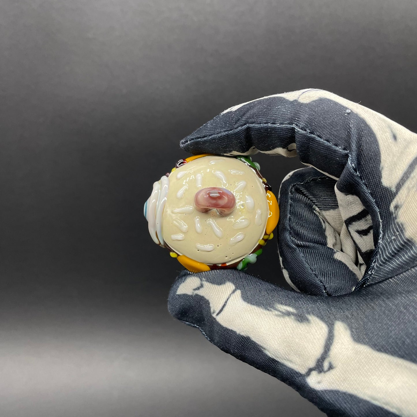 Hand-blown Eye love cheeseburger pendant - Leviathan Glass original